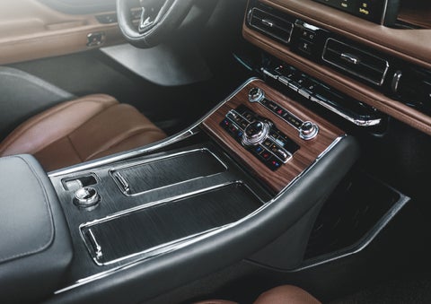The front center console of a 2024 Lincoln Aviator® SUV is shown | Dave Sinclair Lincoln in St Louis MO