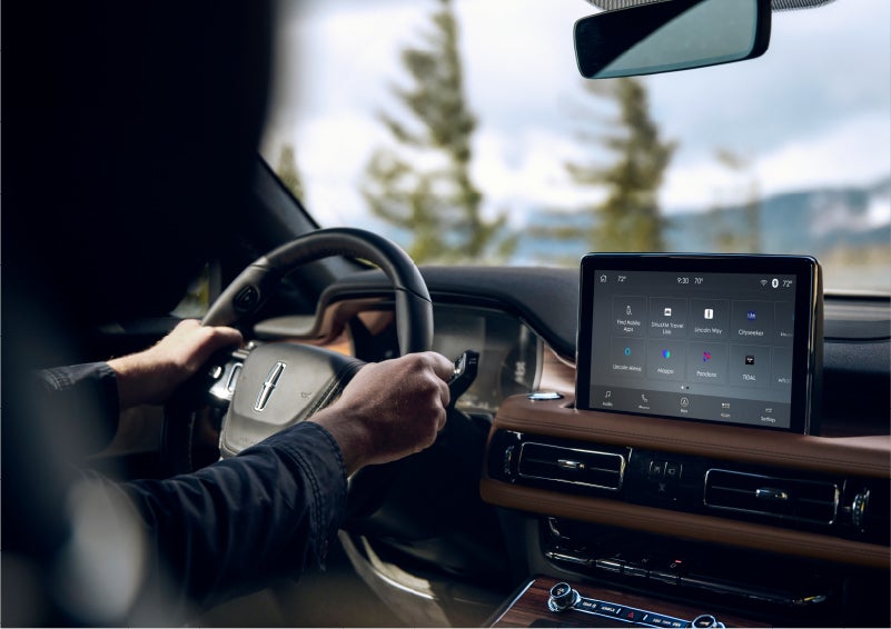 The Lincoln+Alexa app screen is displayed in the center screen of a 2023 Lincoln Aviator® Grand Touring SUV | Dave Sinclair Lincoln in St Louis MO